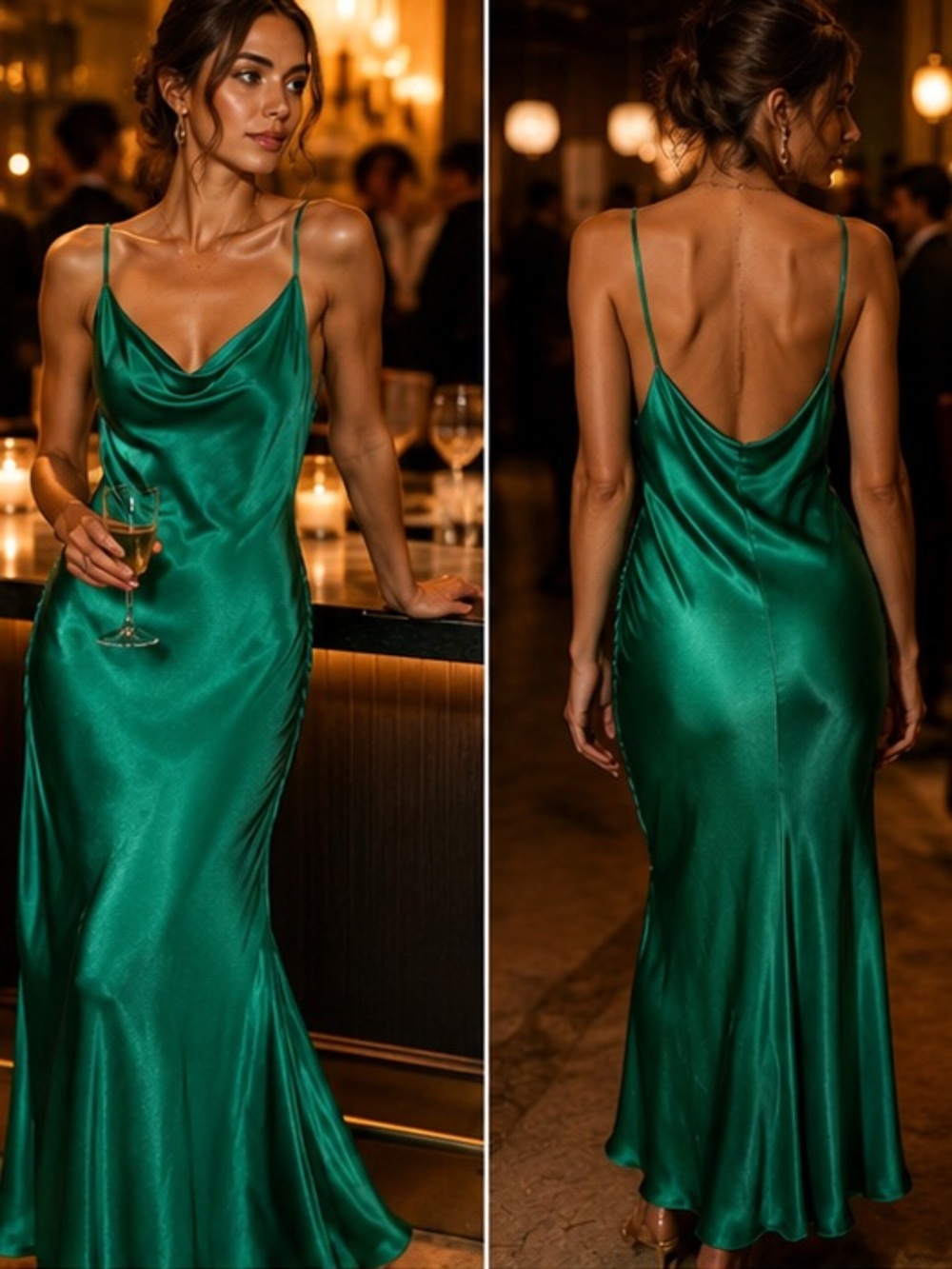 Lola 👑 Grace Emerald Green Satin Bias Slip Dress | Large Evening Cocktail Gown